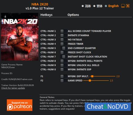 NBA 2K20  Trainer +12 v1.0 {FLiNG}