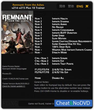 Remnant: From the Ashes  Trainer +18 v215 {FLiNG}