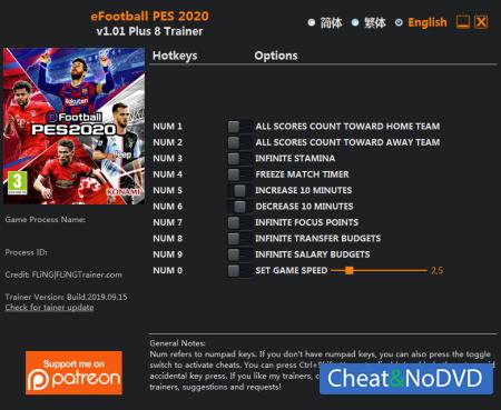 eFootball PES 2020  Trainer +8 v1.01 {FLiNG}