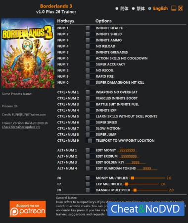 Borderlands 3  Trainer +26 v1.0 {FLiNG}