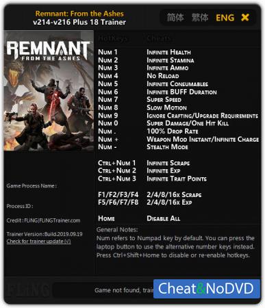 Remnant: From the Ashes  Trainer +18 v216 {FLiNG}