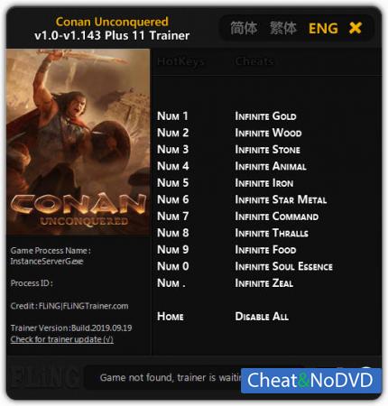 Conan Unconquered  Trainer +11 v1.143 {FLiNG}