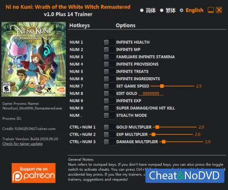 Ni no Kuni: Wrath of the White Witch Remastered  Trainer +14 v1.0 {FLiNG}