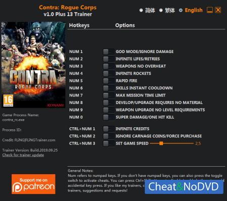 CONTRA: ROGUE CORPS  Trainer +13 v1.0 {FLiNG}