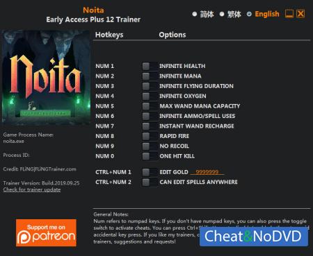 Noita  Trainer +12 Early Access 2019.09.25 {FLiNG}