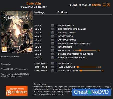 Code Vein  Trainer +13 v1.01 {FLiNG}