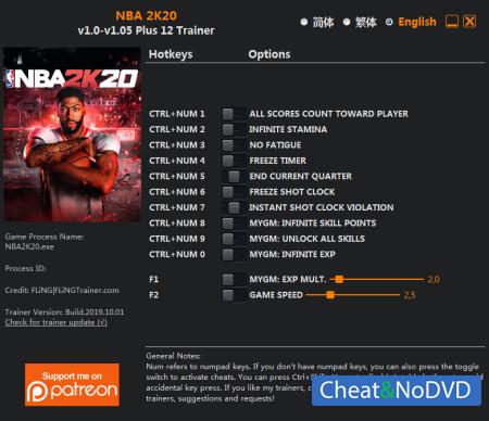 NBA 2K20  Trainer +12 v1.05 {FLiNG}