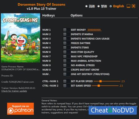 Doraemon Story Of Seasons  Trainer +13 v1.0 {FLiNG}