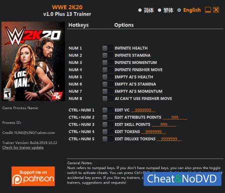 WWE 2K20  Trainer +13 v1.0 {FLiNG}