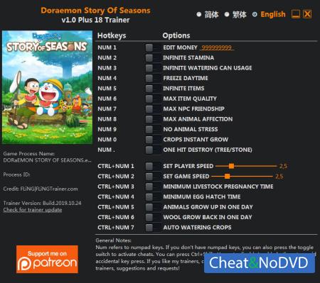 Doraemon Story Of Seasons  Trainer +18 v2019.10.24 {FLiNG}