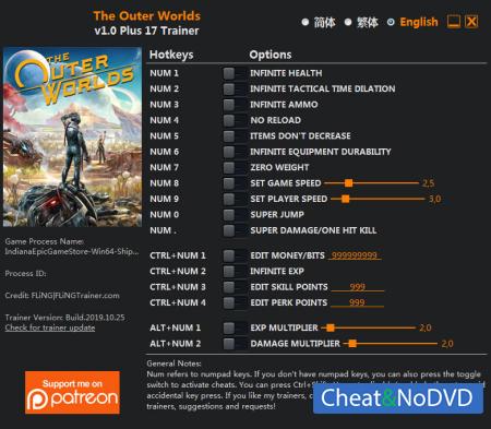 The Outer Worlds  Trainer +17 v1.0 {FLiNG}