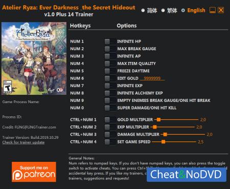 Atelier Ryza: Ever Darkness and the Secret Hideout  Trainer +14 v1.0 {FLiNG}