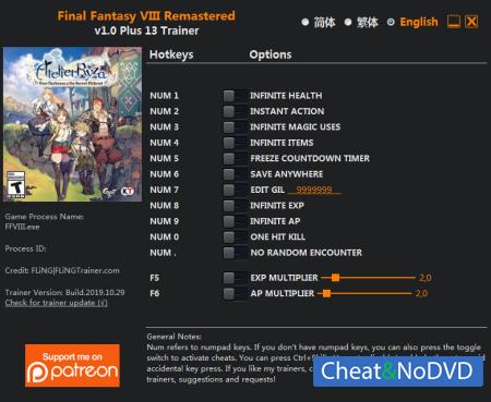 FINAL FANTASY VIII Remastered  Trainer +13 v29.10.2019 {FLiNG}