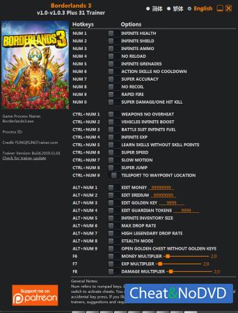 Borderlands 3  Trainer +31 v1.0.3 {FLiNG}