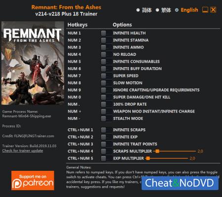 Remnant: From the Ashes  Trainer +18 v218 {FLiNG}