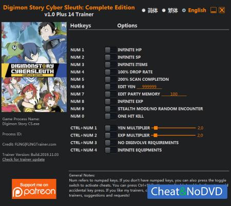 Digimon Story Cyber Sleuth: Complete Edition  Trainer +14 v1.0 {FLiNG}