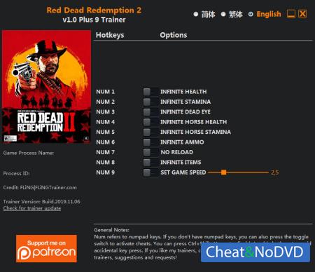 Red Dead Redemption 2  Trainer +9 v1.0 {FLiNG}