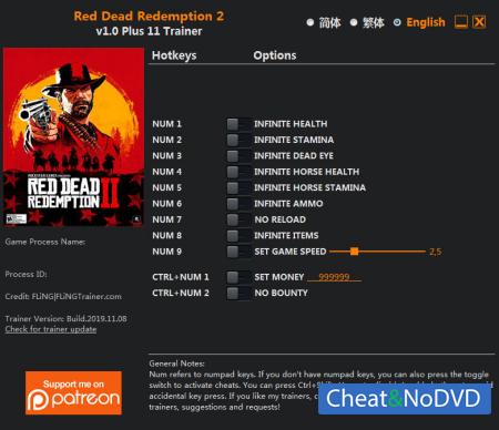 Red Dead Redemption 2  Trainer +11 v1.0 {FLiNG}