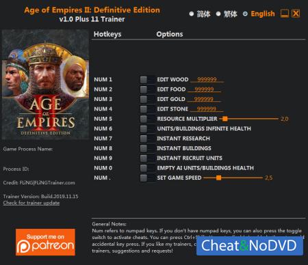 Age of Empires II: Definitive Edition  Trainer +11 v1.0 {FLiNG}