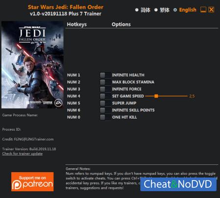 Star Wars Jedi: Fallen Order  Trainer +7 v18.11.2019 {FLiNG}