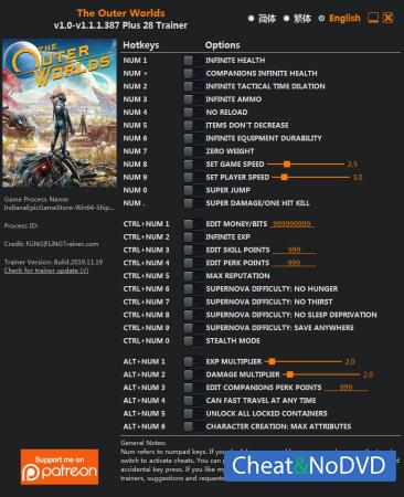 The Outer Worlds  Trainer +28 v1.1.1.387 {FLiNG}