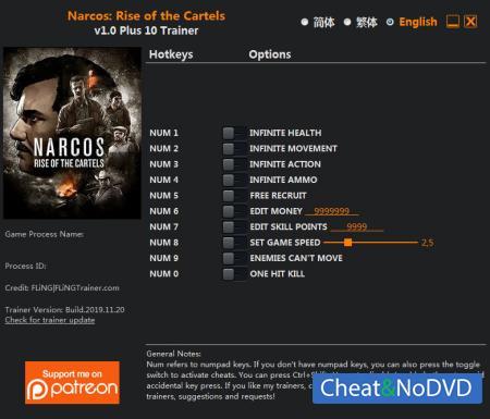 Narcos: Rise of the Cartels  Trainer +10 v1.0 {FLiNG}