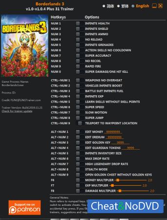 Borderlands 3  Trainer +31 v1.0.4 {FLiNG}