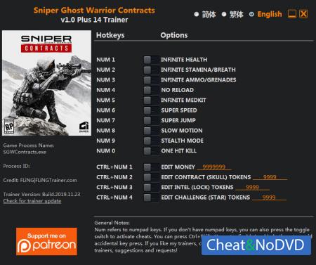 Sniper Ghost Warrior Contracts  Trainer +14 v1.0 {FLiNG}