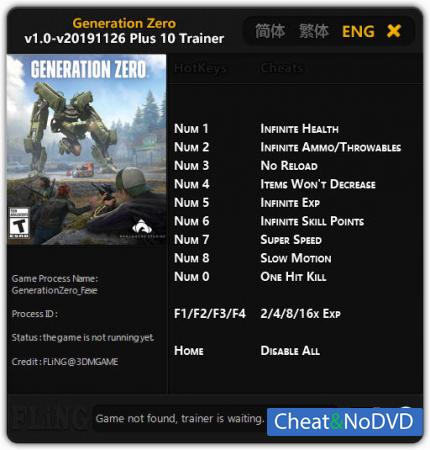 Generation Zero  Trainer +10 v26.11.2019 {FLiNG}