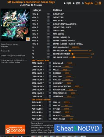 SD Gundam G Generation Cross Rays  Trainer +31 v1.0 {FLiNG}