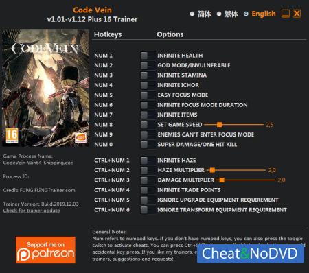 Code Vein  Trainer +16 v1.12 {FLiNG}