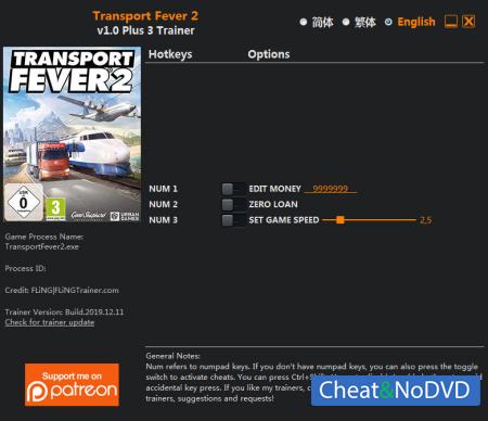 Transport Fever 2  Trainer +3 v1.0 {FLiNG}