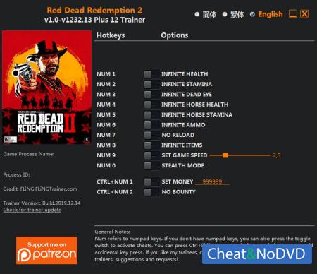 Red Dead Redemption 2  Trainer +12 v1232.13 {FLiNG}