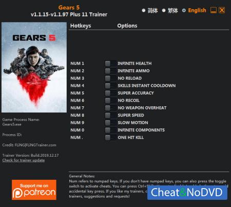 Gears 5  Trainer +11 v1.1.97 {FLiNG}