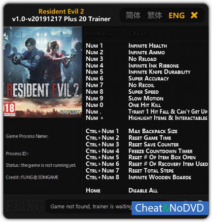 Resident Evil 2 Remake  Trainer +20 v1.0 Update 17.12.2019 {FLiNG}