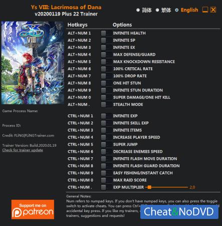 Ys VIII: Lacrimosa of DANA  Trainer +22 v2020.01.19 {FLiNG}