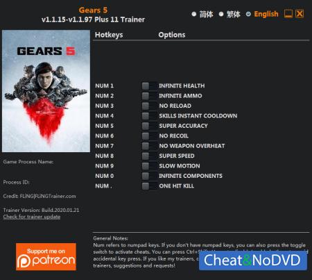 Gears 5  Trainer +11 v1.1.97 Update 2020.01.21 {FLiNG}