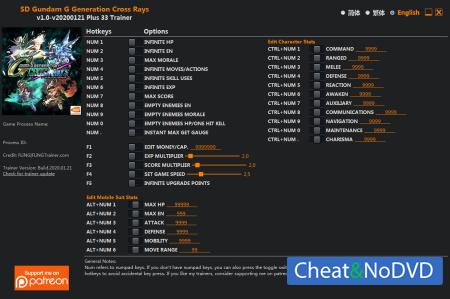 SD Gundam G Generation Cross Rays  Trainer +33 v2020.01.21 {FLiNG}