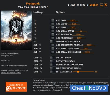 Frostpunk  Trainer +15 v1.5 {FLiNG}