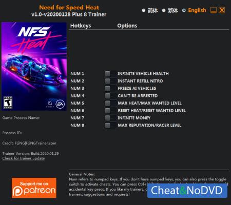 Need for Speed Heat  Trainer +8 v2020.01.29 {FLiNG}