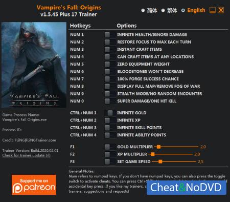 Vampire's Fall: Origins  Trainer +17 v1.5.45 {FLiNG}