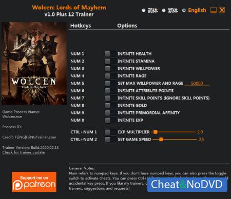 Wolcen: Lords of Mayhem  Trainer +12 v1.0 {FLiNG}