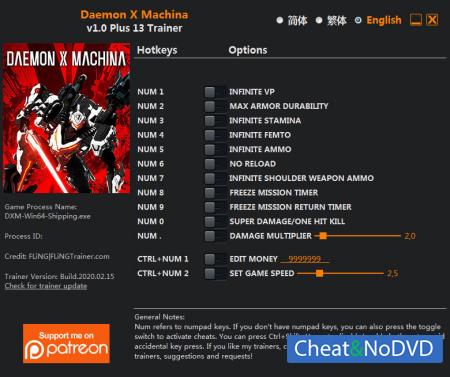 Daemon X Machina  Trainer +13 v1.0 {FLiNG}