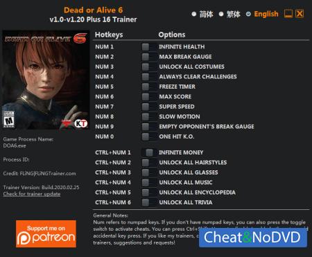 Dead or Alive 6  Trainer +16 v1.20 {FLiNG}