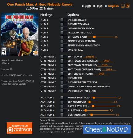 One Punch Man: A Hero Nobody Knows  Trainer +22 v1.0 {FLiNG}