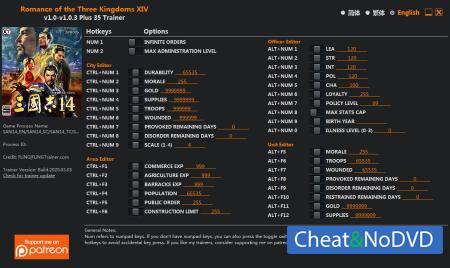 Romance of the Three Kingdoms XIV  Trainer +35 v1.0.3 Update 2020.03.03 {FLiNG}