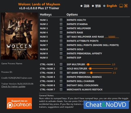 Wolcen: Lords of Mayhem  Trainer +17 v1.0.8.0 {FLiNG}