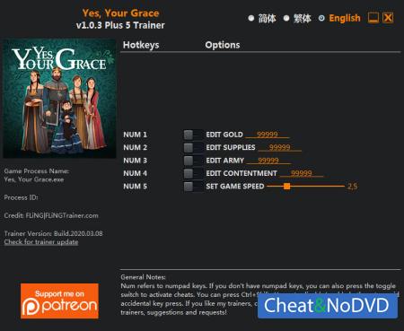 Yes, Your Grace   Trainer +5 v1.0.3 {FLiNG}