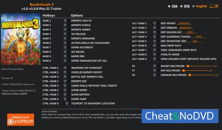 Borderlands 3  Trainer +31 v1.0.6 Updated 2020.03.13 {FLiNG}