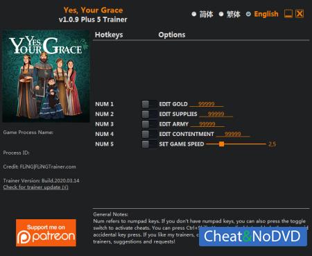 Yes, Your Grace   Trainer +5 v1.0.9 {FLiNG}